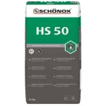 Zak van 25 kg Schönox HS 50 cementlijm voor het vastzetten van vloeren, met duidelijke merknaam en productinformatie.