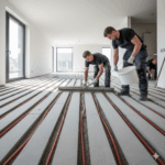 Sleuven van vloerverwarming opvullen met reparatiemortel tijdens vloerherstel