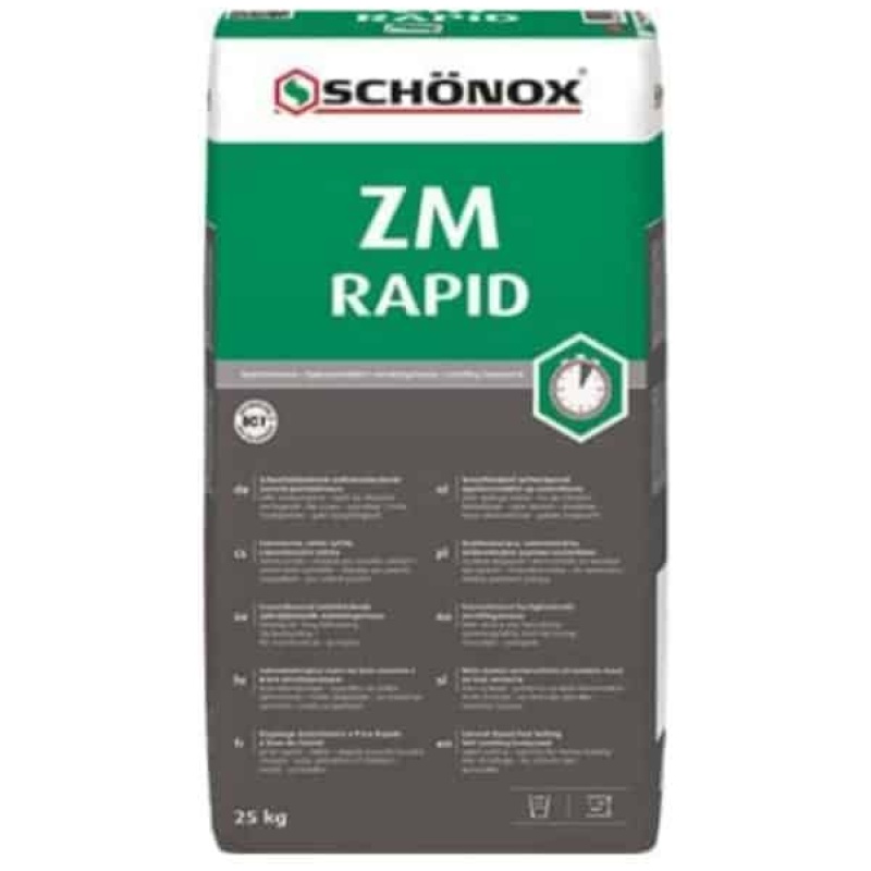 Zak van 25 kg Schönox ZM Rapid Egaline, snel uithardende egalisatielaag voor vloerafwerking.