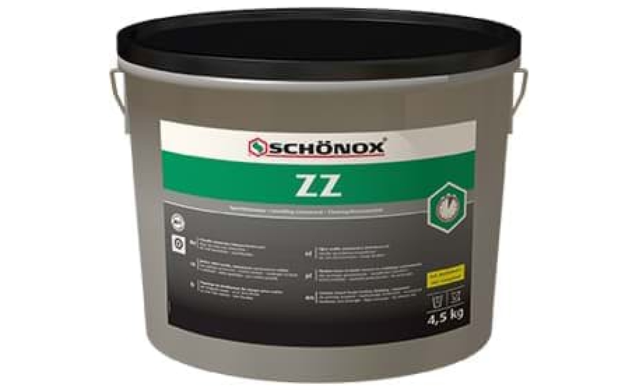 Emmer van 4,5 kg Schönox ZZ universele reparatiemortel voor uitvlakken en egaliseren.