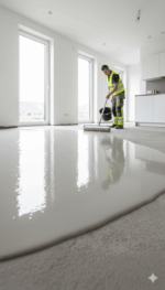 Sneldrogende egaline in gebruik op een keukenvloer met UZIN NC 112 Turbo