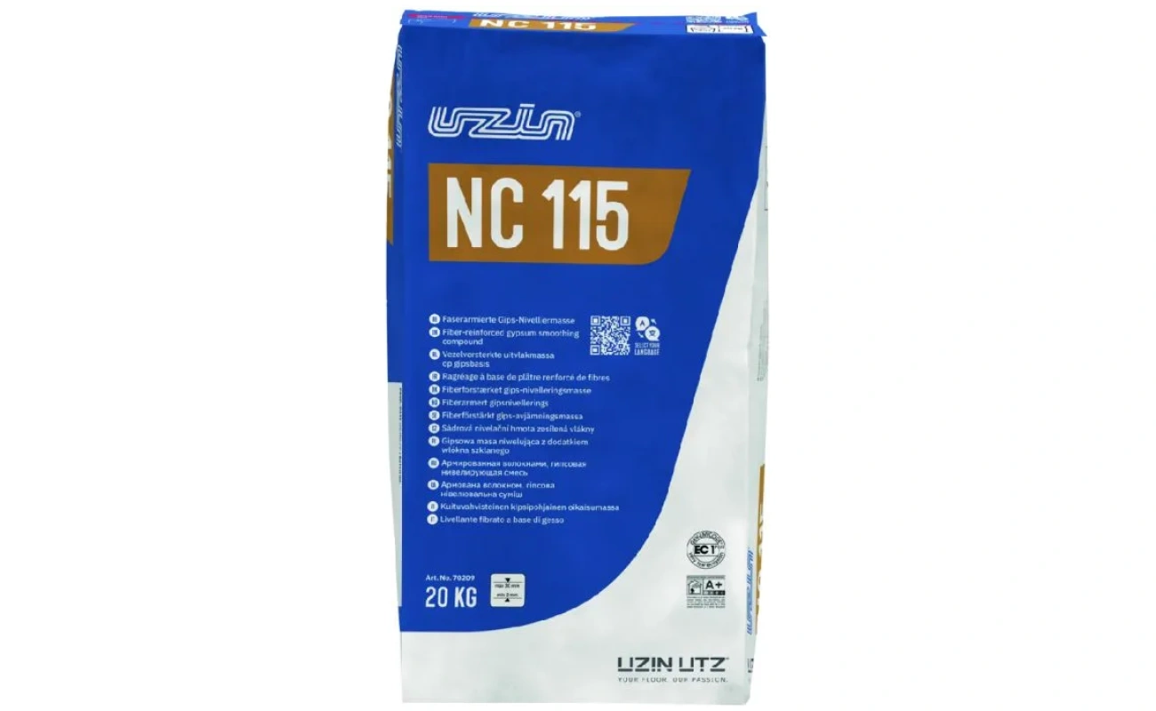 Zak van 25 kg UZIN NC 115 vezelversterkte gipsegaline voor professionele egalisatie.