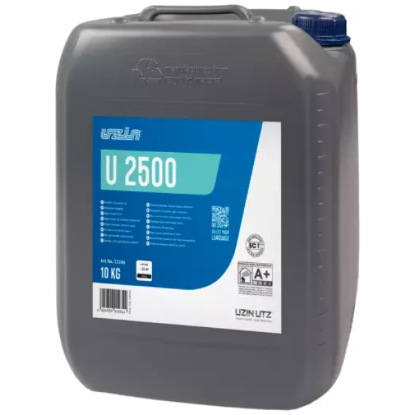 Een 10 kg container met Uzin U 2500 professionele lijm voor het leggen van vloeren.