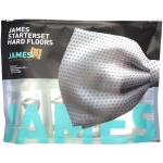 Verpakking van James starterset voor harde vloeren met reiniger en microvezeldoek voor PVC en laminaat.