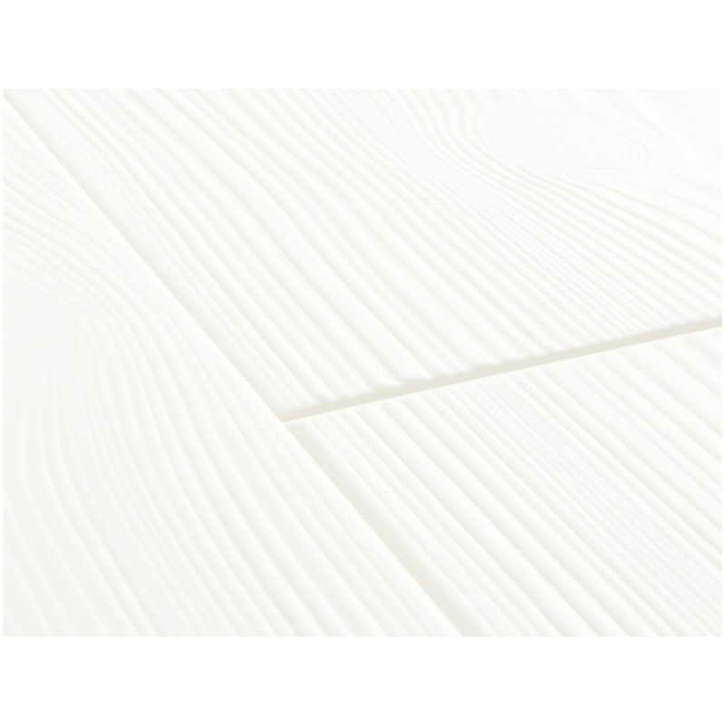 Close-up van de waterbestendige toplaag op Quick-Step Impressive Witte Planken laminaat